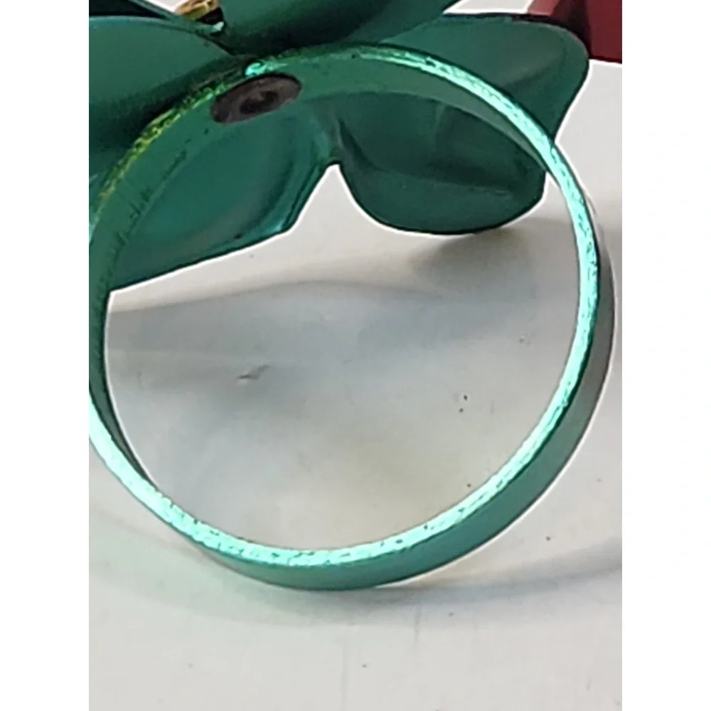 Vintage Metallic Metal Bow Napkin Rings Red Teal Mid Century Retro Set of 4